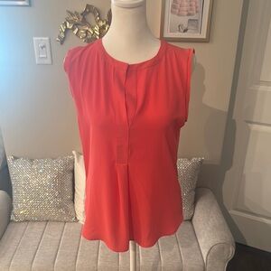 Ann Taylor Red Sleeveless Blouse with Mandarin Collar
